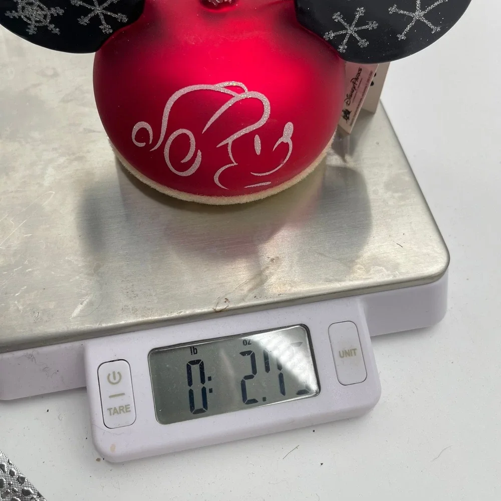 Disney Parks Mickey Mouse Ear Hat Glass Christmas Ornament Red Snowflake NEW